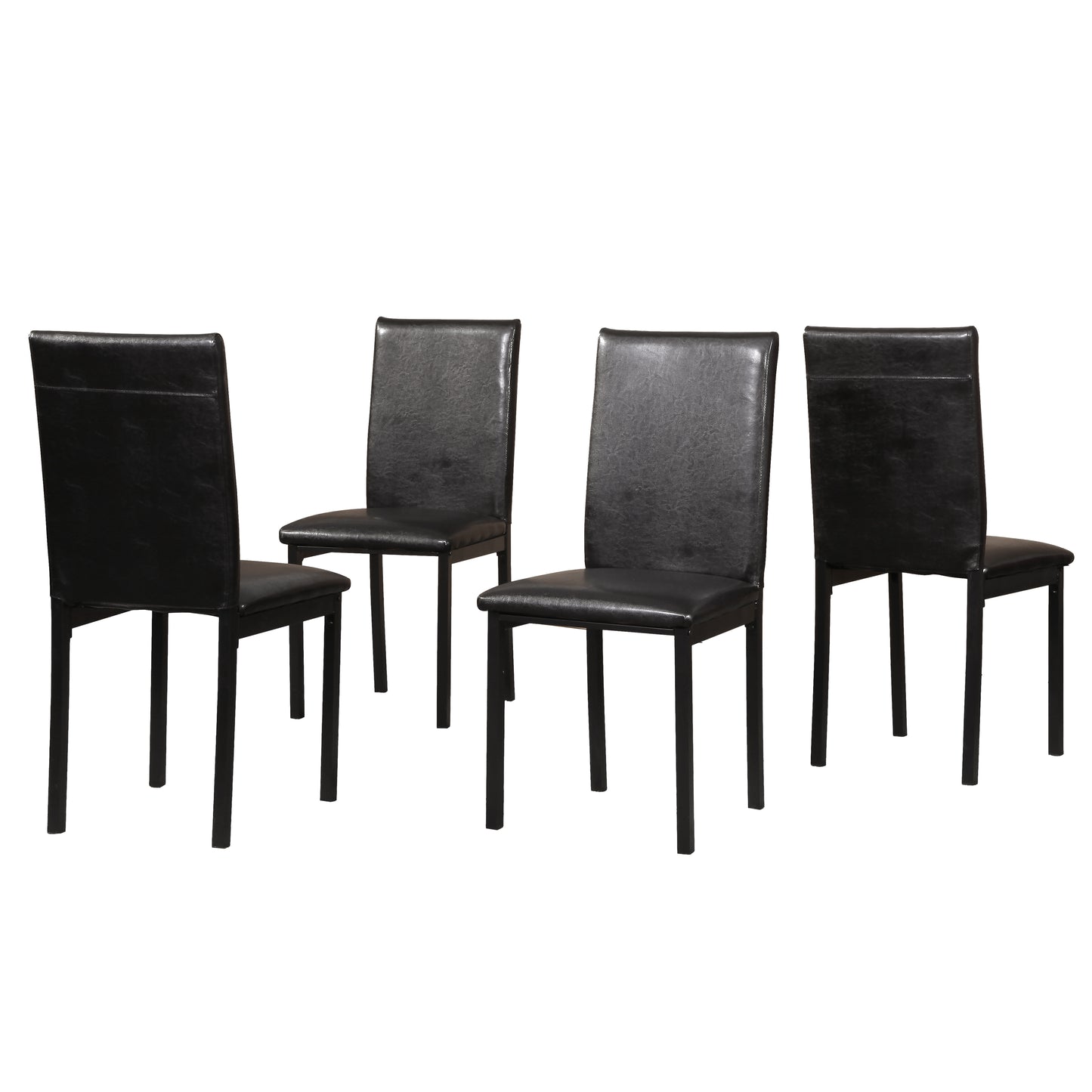 Noyes Faux Leather Seat Metal Frame Black Dining Chairs, Set of 4
