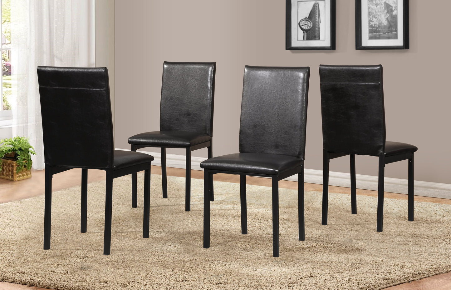 Roundhill Furniture Noyes Faux Leather Seat Metal Frame Dining Chairs, Set of 4