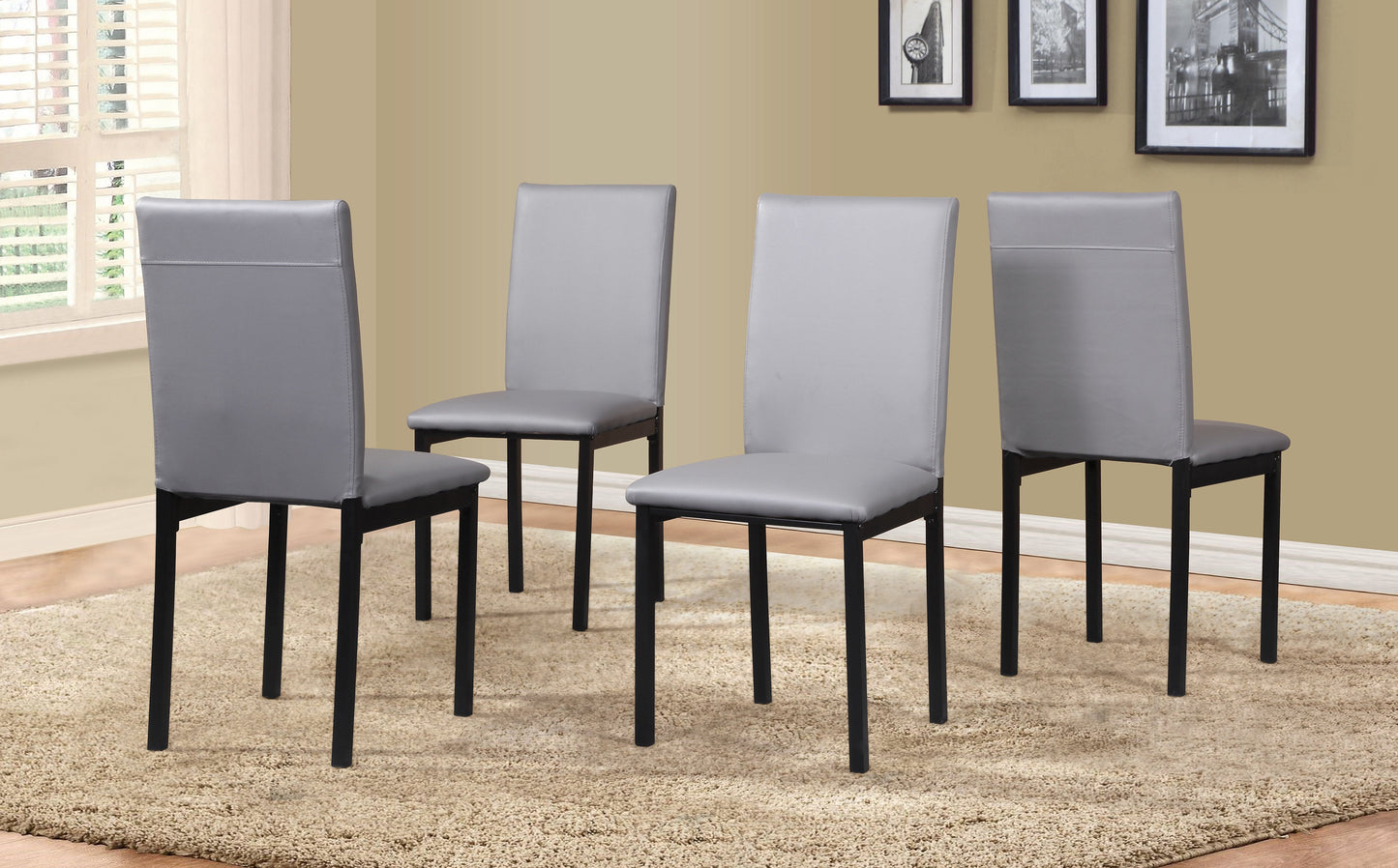 Roundhill Furniture Noyes Faux Leather Seat Metal Frame Dining Chairs, Gray, Set of 4