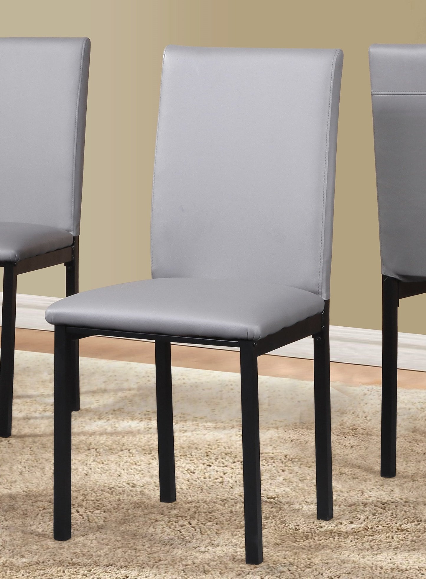 Roundhill Furniture Noyes Faux Leather Seat Metal Frame Dining Chairs, Gray, Set of 4