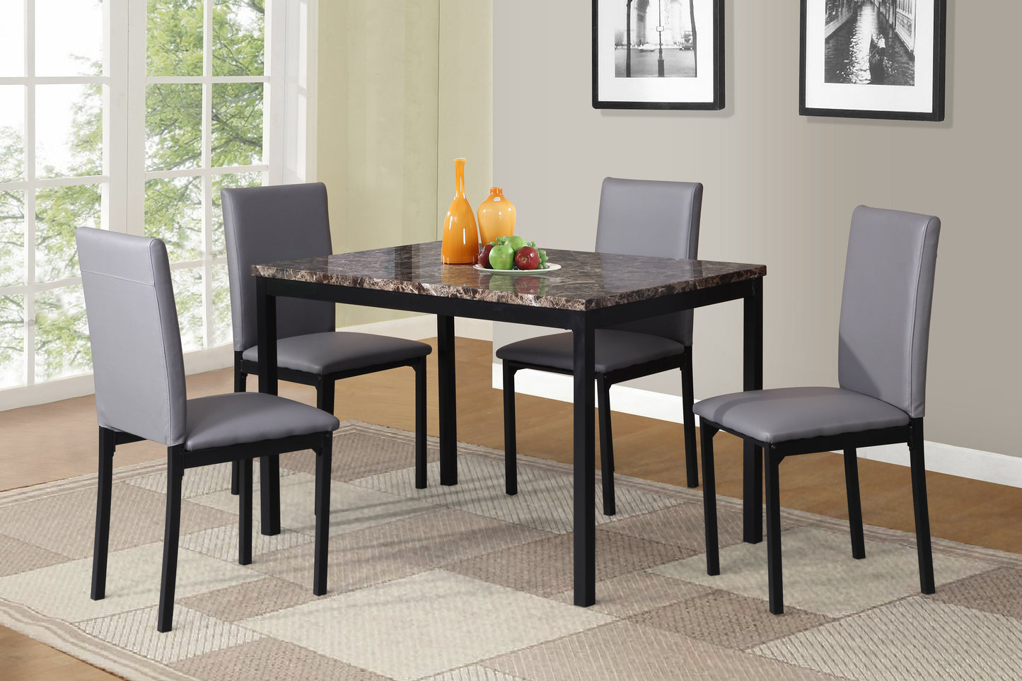 Roundhill Furniture Noyes Faux Leather Seat Metal Frame Dining Chairs, Gray, Set of 4