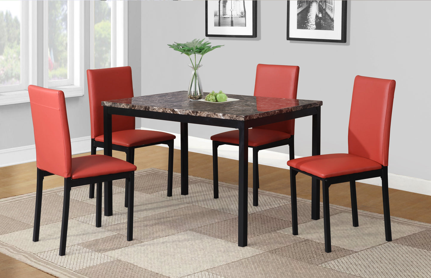 Roundhill Furniture Noyes Faux Leather Seat Metal Frame Dining Chairs , Red, Set of 4