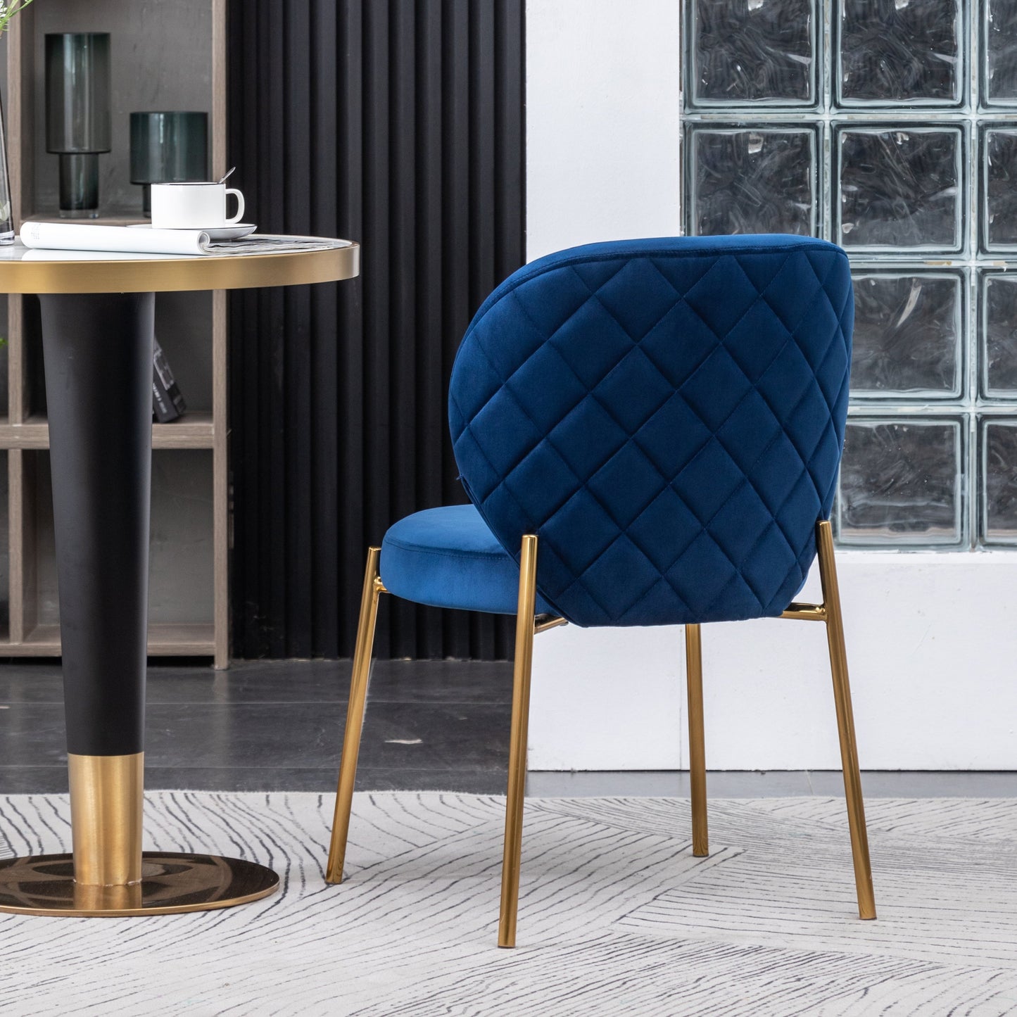 Roundhill Furniture Amoa Contemporary Velvet Upholstery Dining Chair, Blue, Set of 2