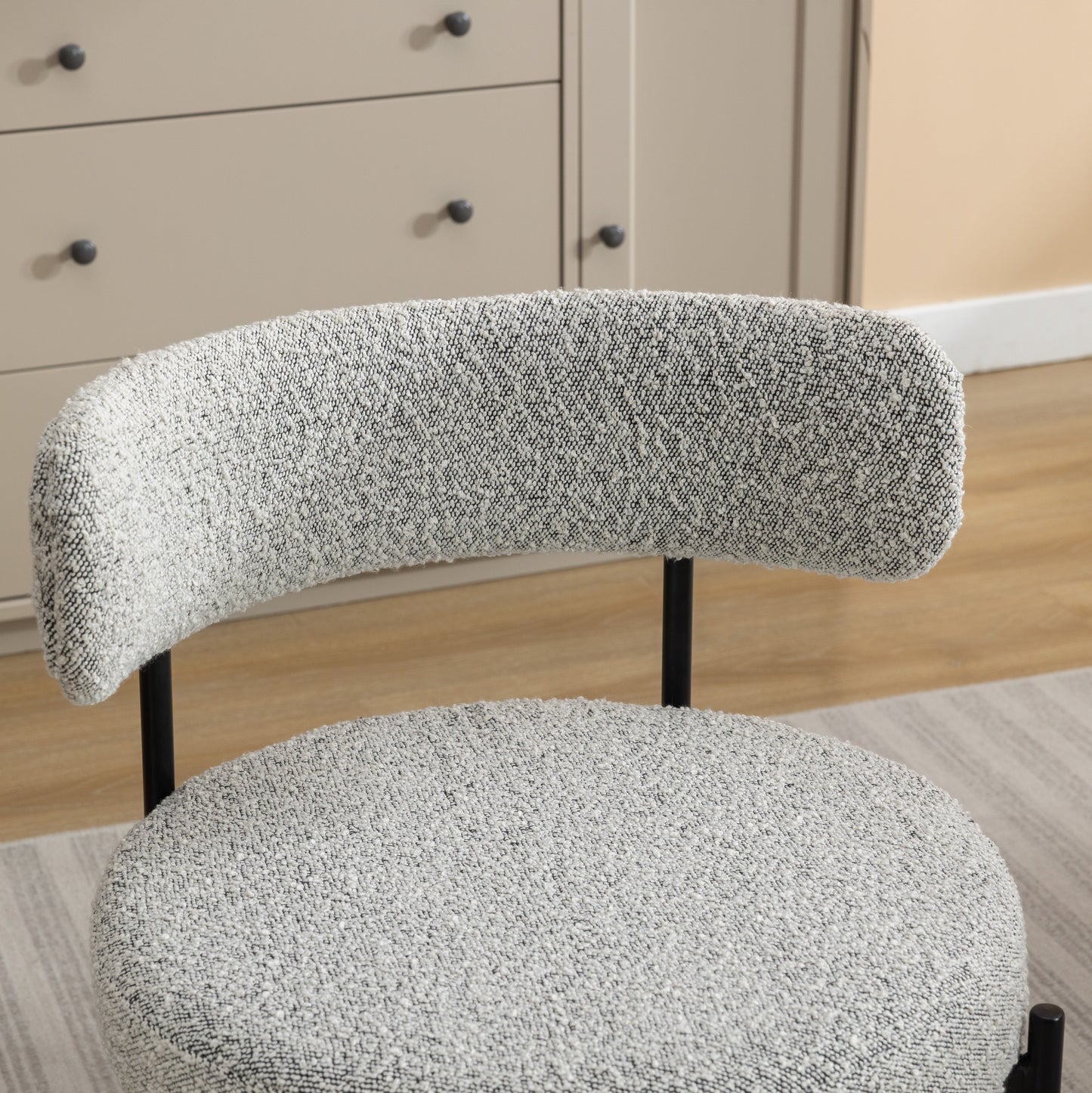 Roundhill Furniture Burbank Modern Round Boucle Dining Chairs, Set of 2