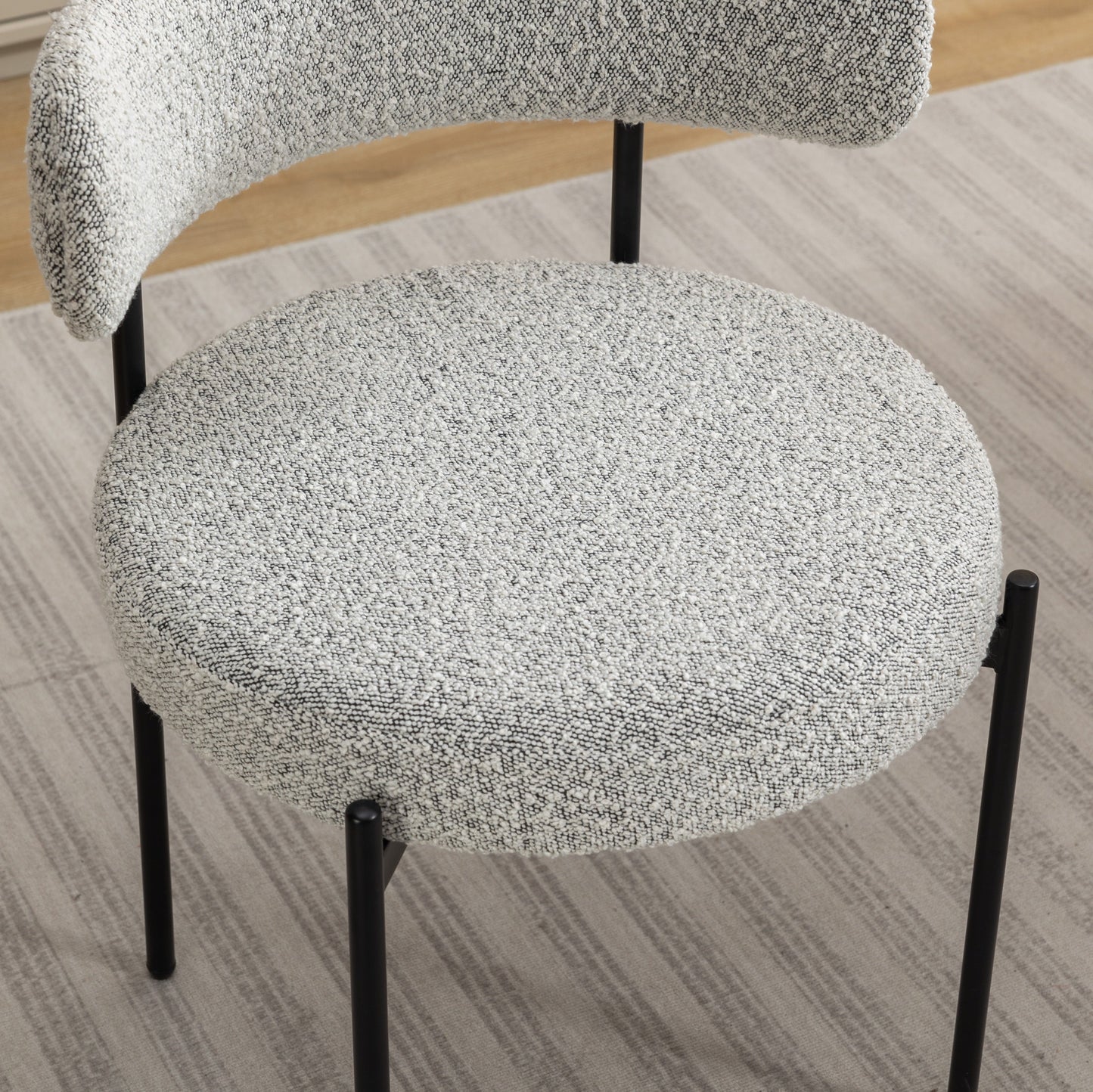 Roundhill Furniture Burbank Modern Round Boucle Dining Chairs, Set of 2