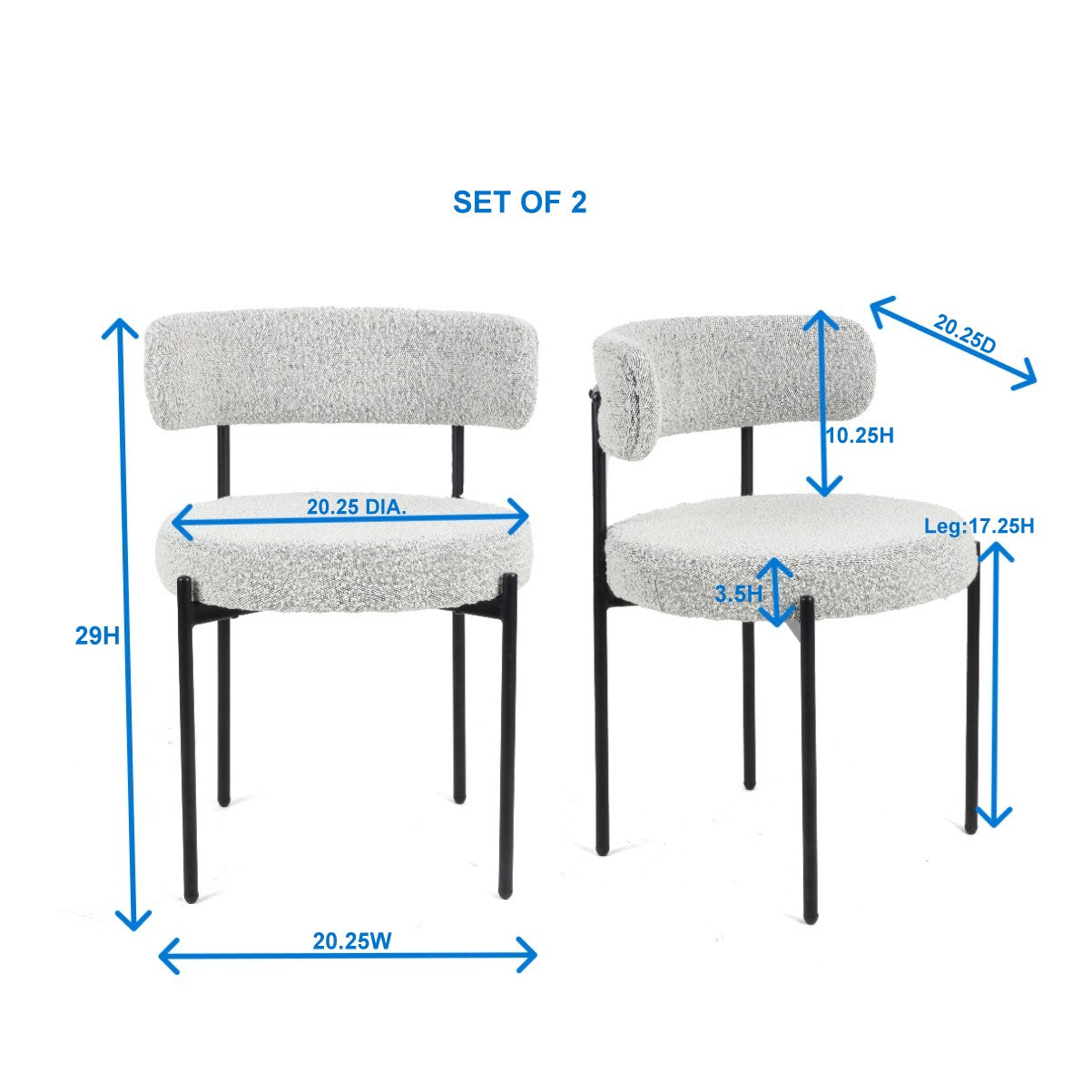 Roundhill Furniture Burbank Modern Round Boucle Dining Chairs, Set of 2