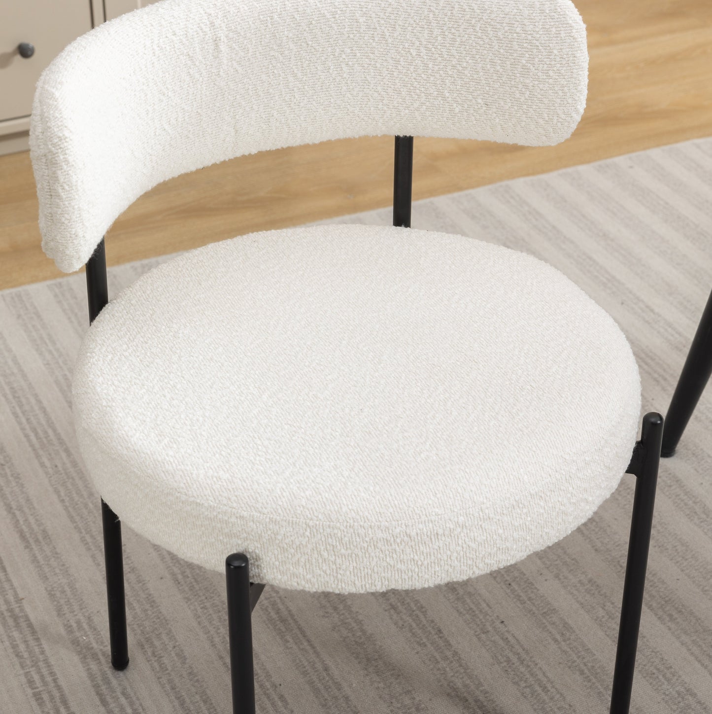 Roundhill Furniture Burbank Modern Round Boucle Dining Chairs, Set of 2