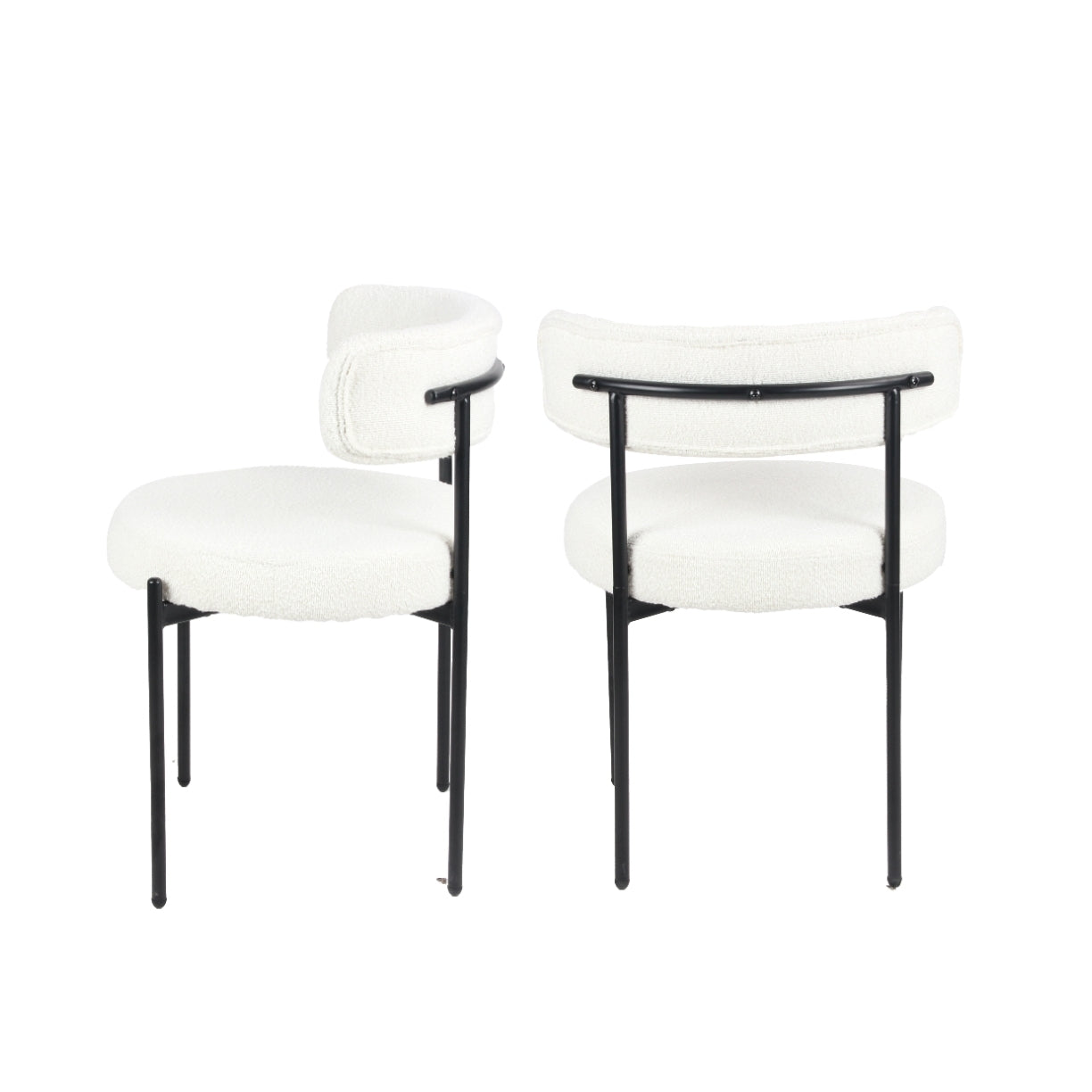 Burbank Modern Round Boucle Dining Chairs, Set of 2