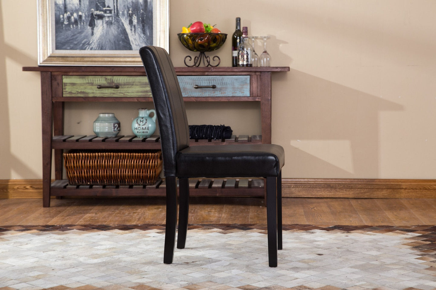 Urban Style Solid Wood Leatherette Padded Parson Chair - Set of 2