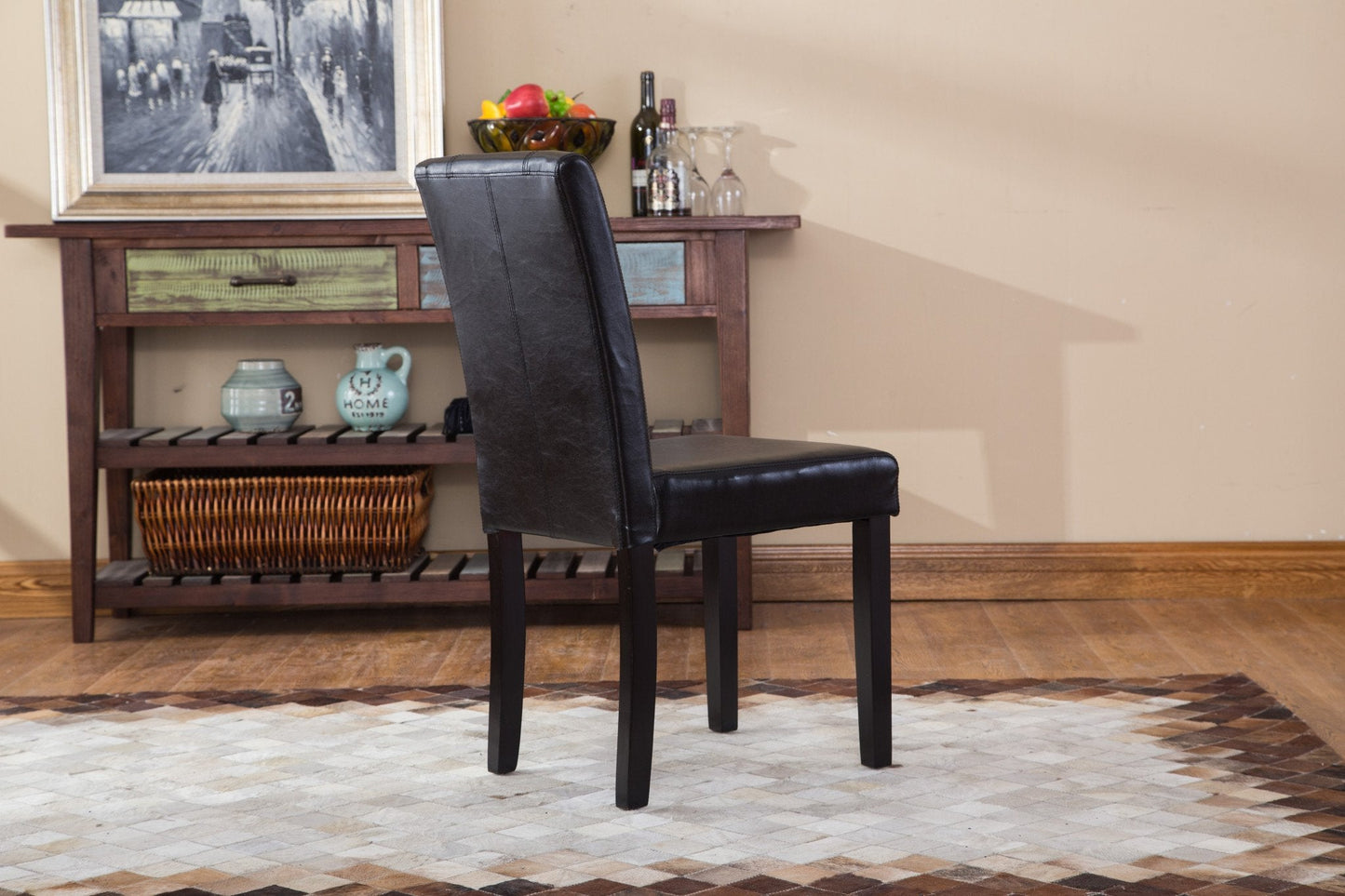 Urban Style Solid Wood Leatherette Padded Parson Chair - Set of 2