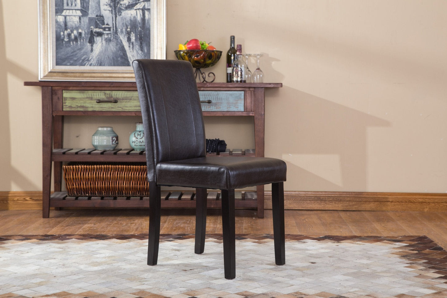 Urban Style Solid Wood Leatherette Padded Parson Chair - Set of 2