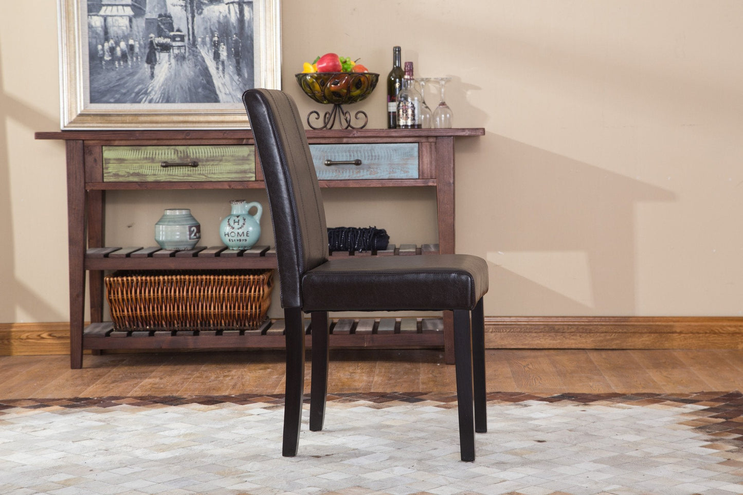 Urban Style Solid Wood Leatherette Padded Parson Chair - Set of 2