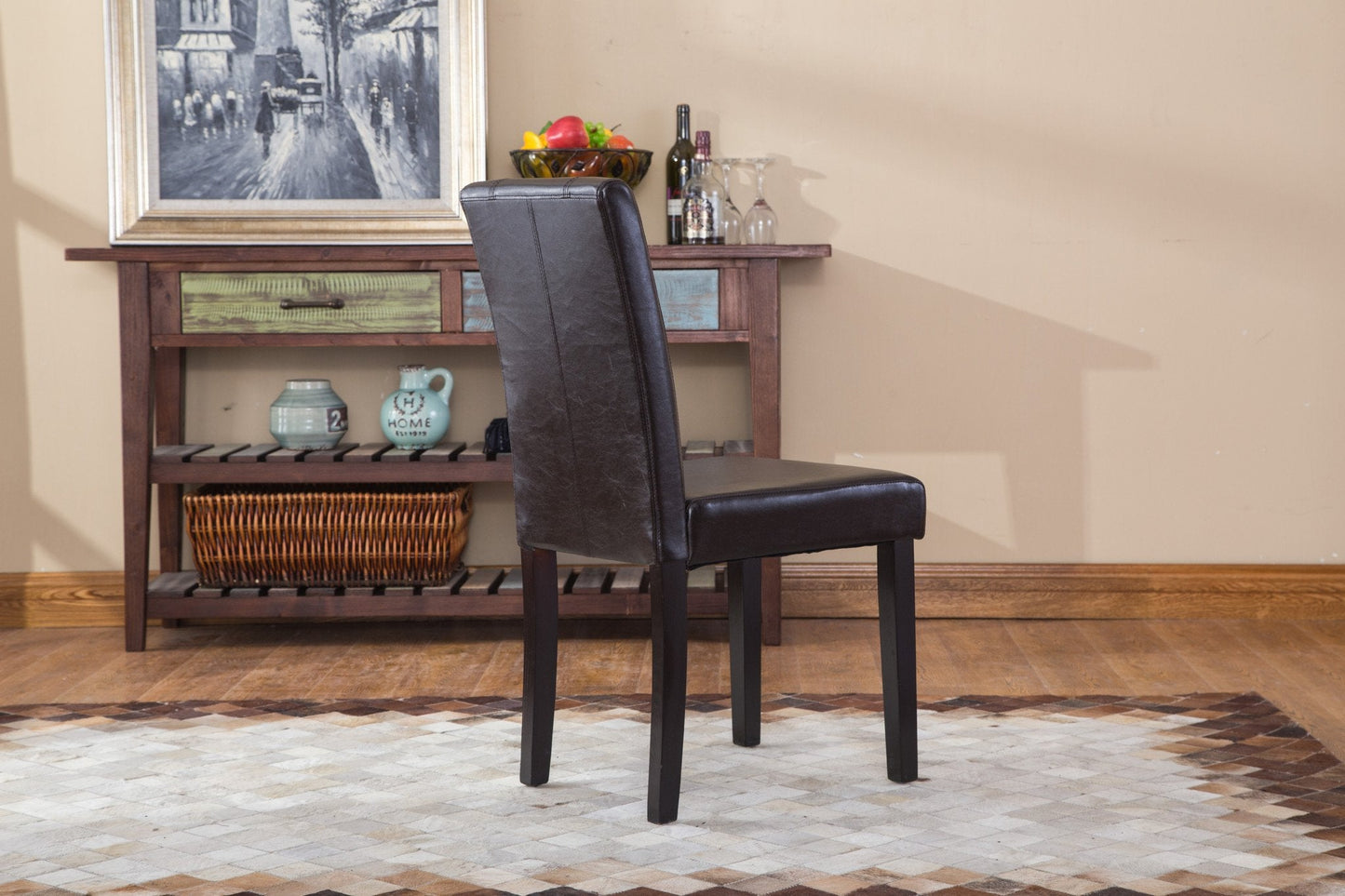 Urban Style Solid Wood Leatherette Padded Parson Chair - Set of 2