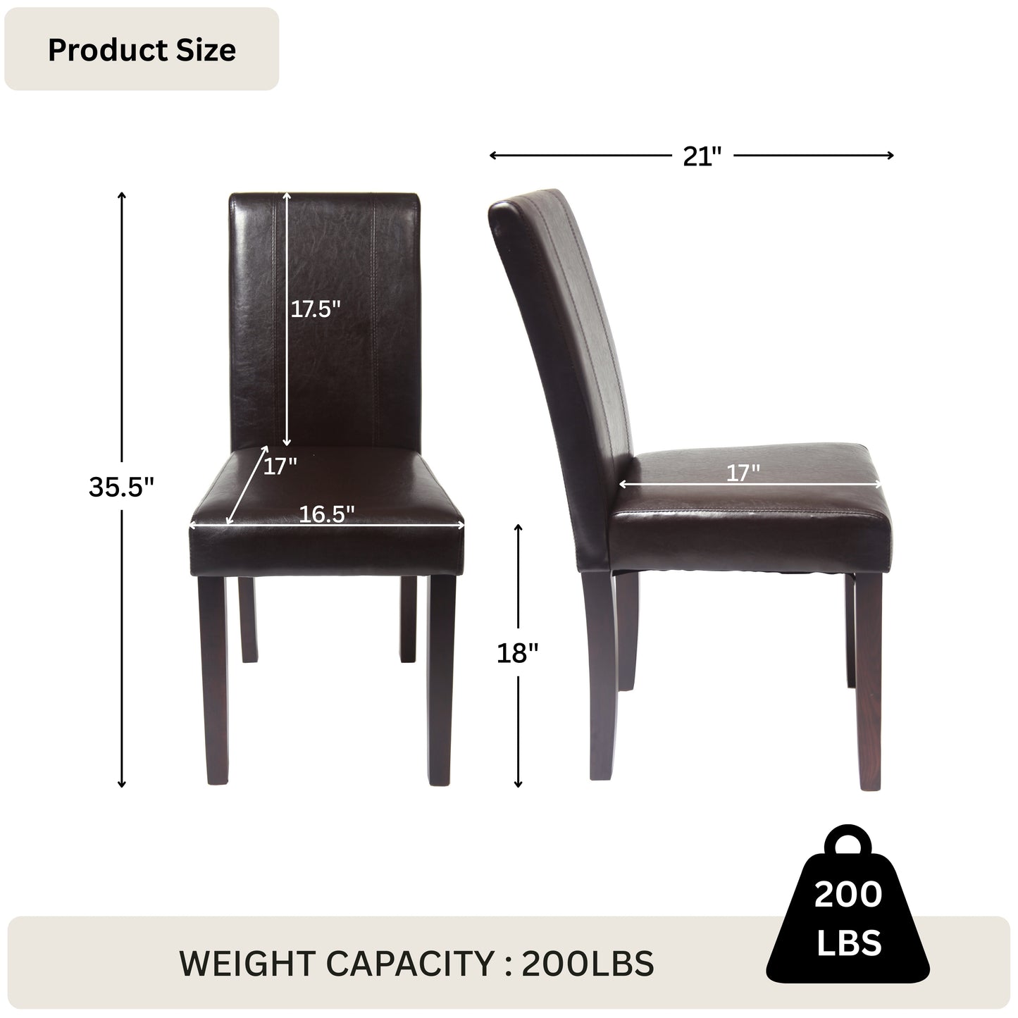 Roundhill Urban Style Solid Wood Leatherette Parson Chair, Set of 2