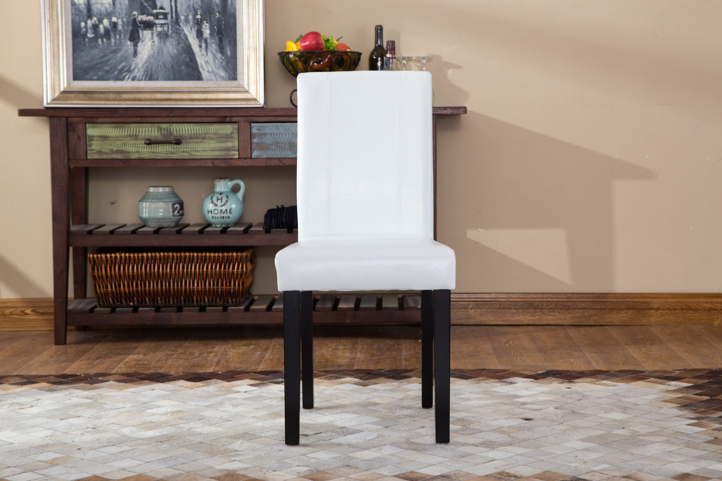 Roundhill Urban Style Solid Wood Leatherette Padded Parson Chair, White, Set of 2