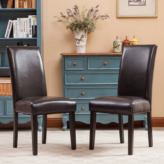 Donatello Brown Urban Style Solid Wood Leatherette Padded Parson Chair, Set of 2