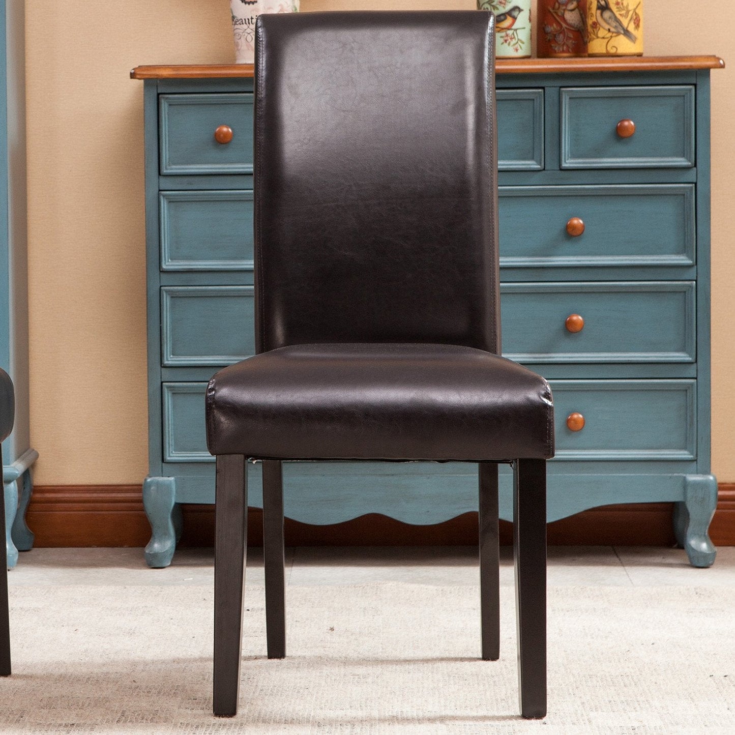 Donatello Brown Urban Style Solid Wood Leatherette Padded Parson Chair, Set of 2