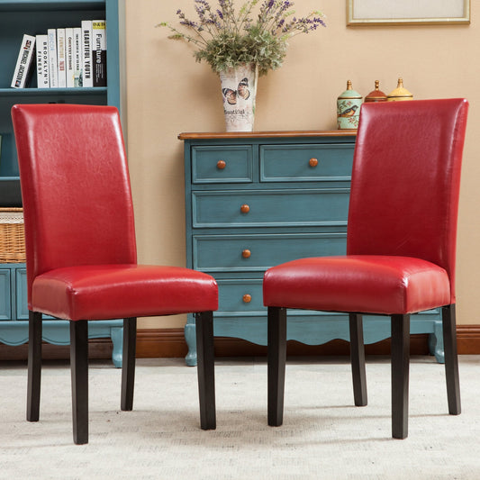 Donatello Red Urban Style Solid Wood Leatherette Padded Parson Chair, Set of 2