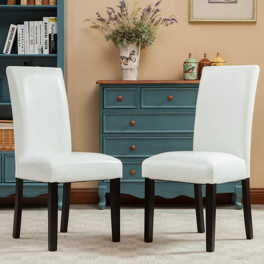 Donatello White Urban Style Solid Wood Leatherette Padded Parson Chair, Set of 2