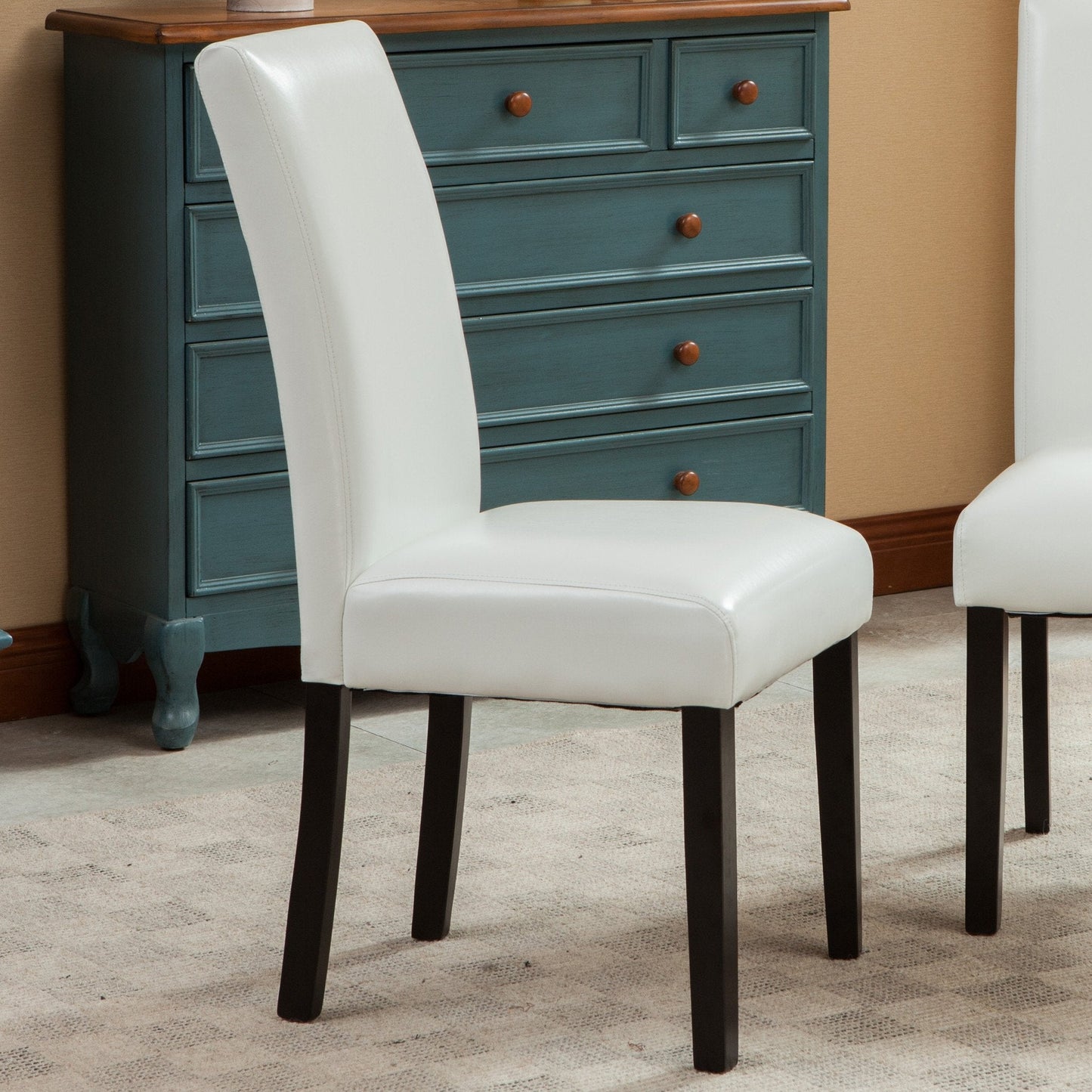 Donatello White Urban Style Solid Wood Leatherette Padded Parson Chair, Set of 2