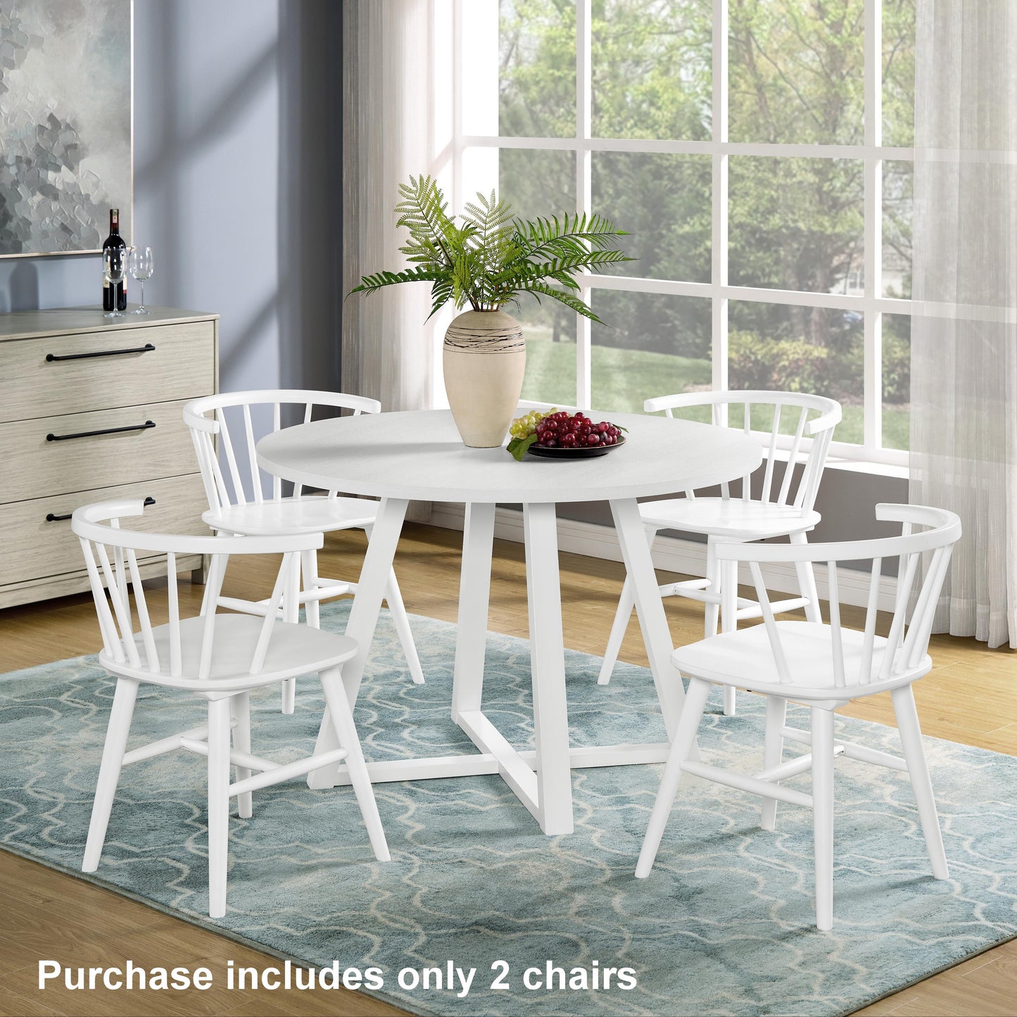 Alwynn Contemporary Wooden Spindle Back Dining Chairs, Windsor Chairs, Set of 2, White
