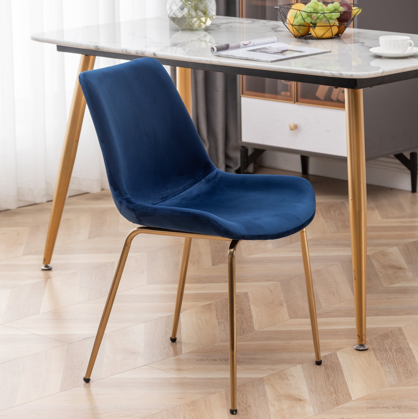Roundhill Furniture Aufurr Modern Velvet Dining Chair, Set of 2, Blue