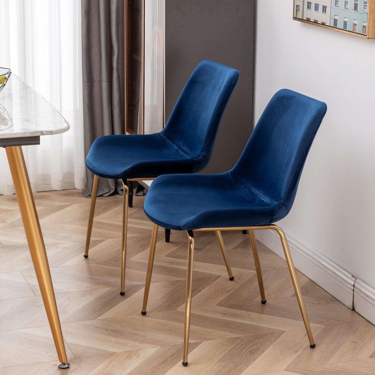 Roundhill Furniture Aufurr Modern Velvet Dining Chair, Set of 2, Blue