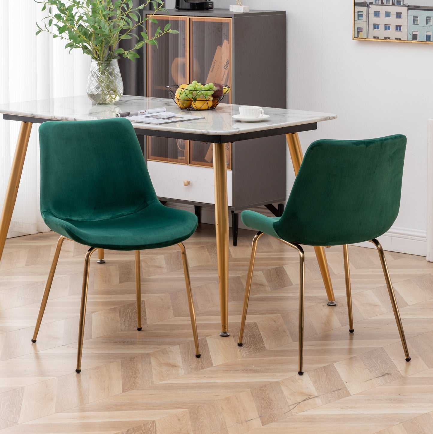Roundhill Furniture Aufurr Modern Velvet Dining Chair, Set of 2, Green