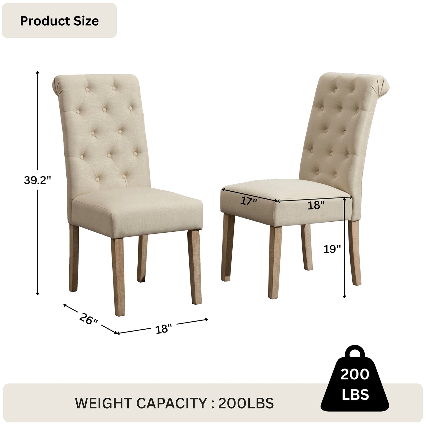 Habit Tan Solid Wood Tufted Parsons Dining Chair ,Set of 2