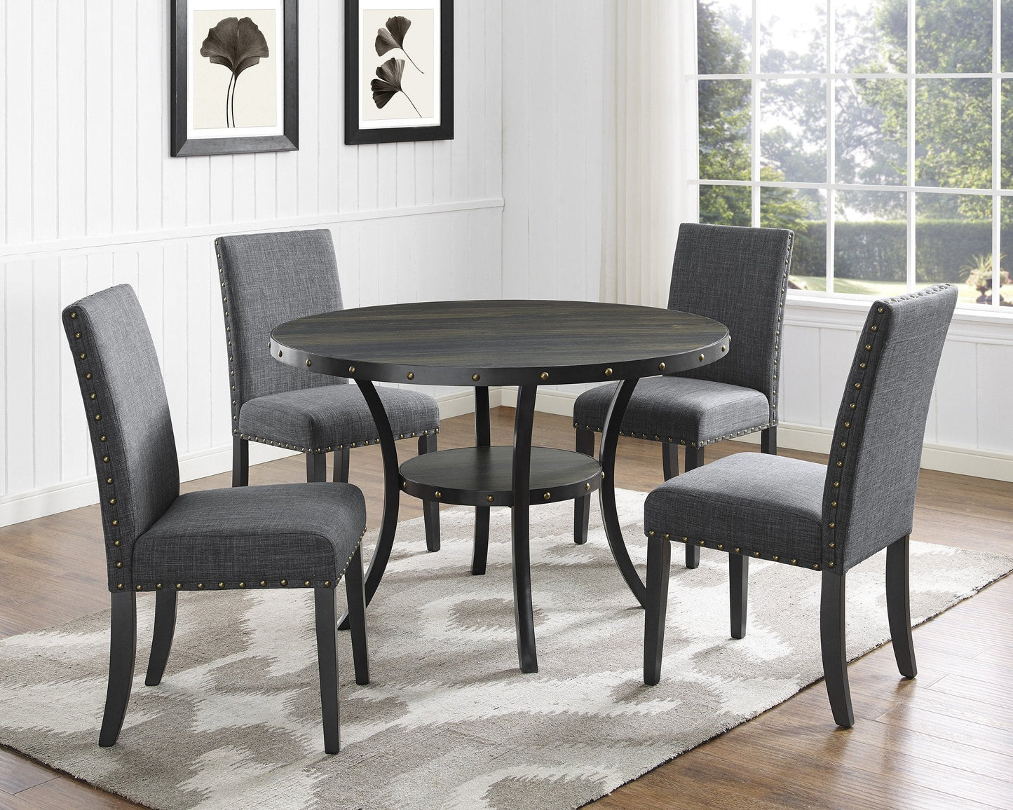 Roundhill Furniture Biony Fabric Dining Chairs with Nailhead Trim, Gray, Set of 2