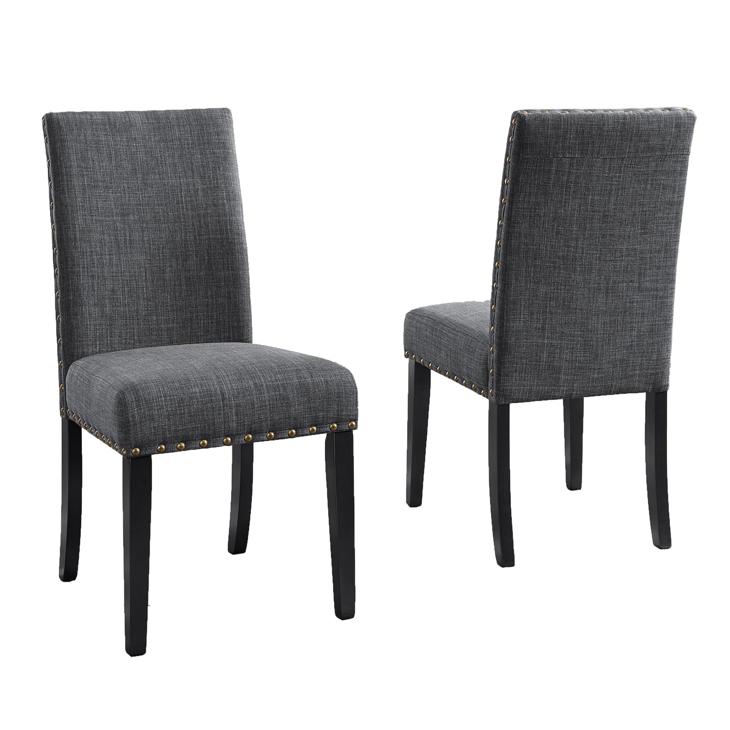 Roundhill Furniture Biony Fabric Dining Chairs with Nailhead Trim, Gray, Set of 2