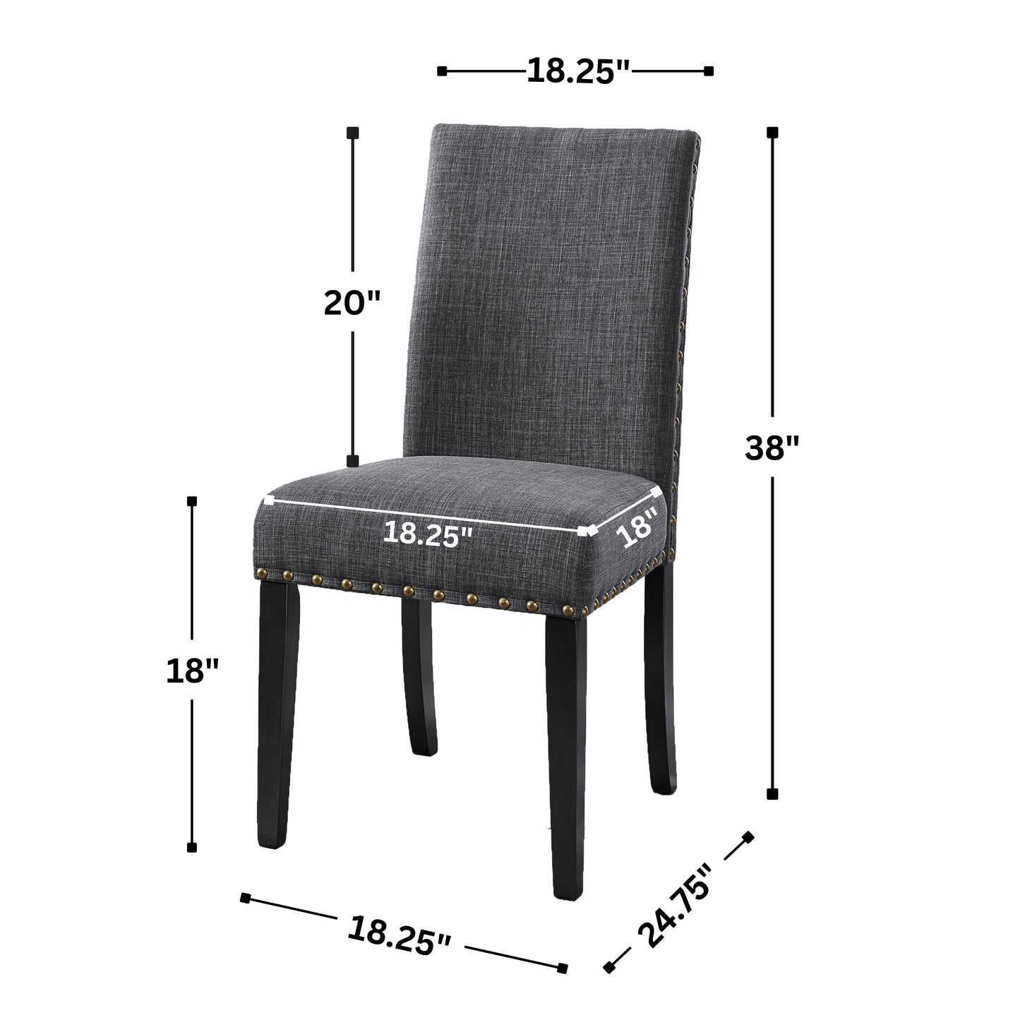 Biony Gray Fabric Dining Chairs with Nailhead Trim, Set of 2