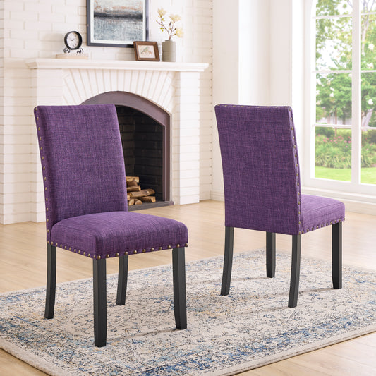 Roundhill Furniture Biony Fabric Dining Chairs with Nailhead Trim, Set of 2