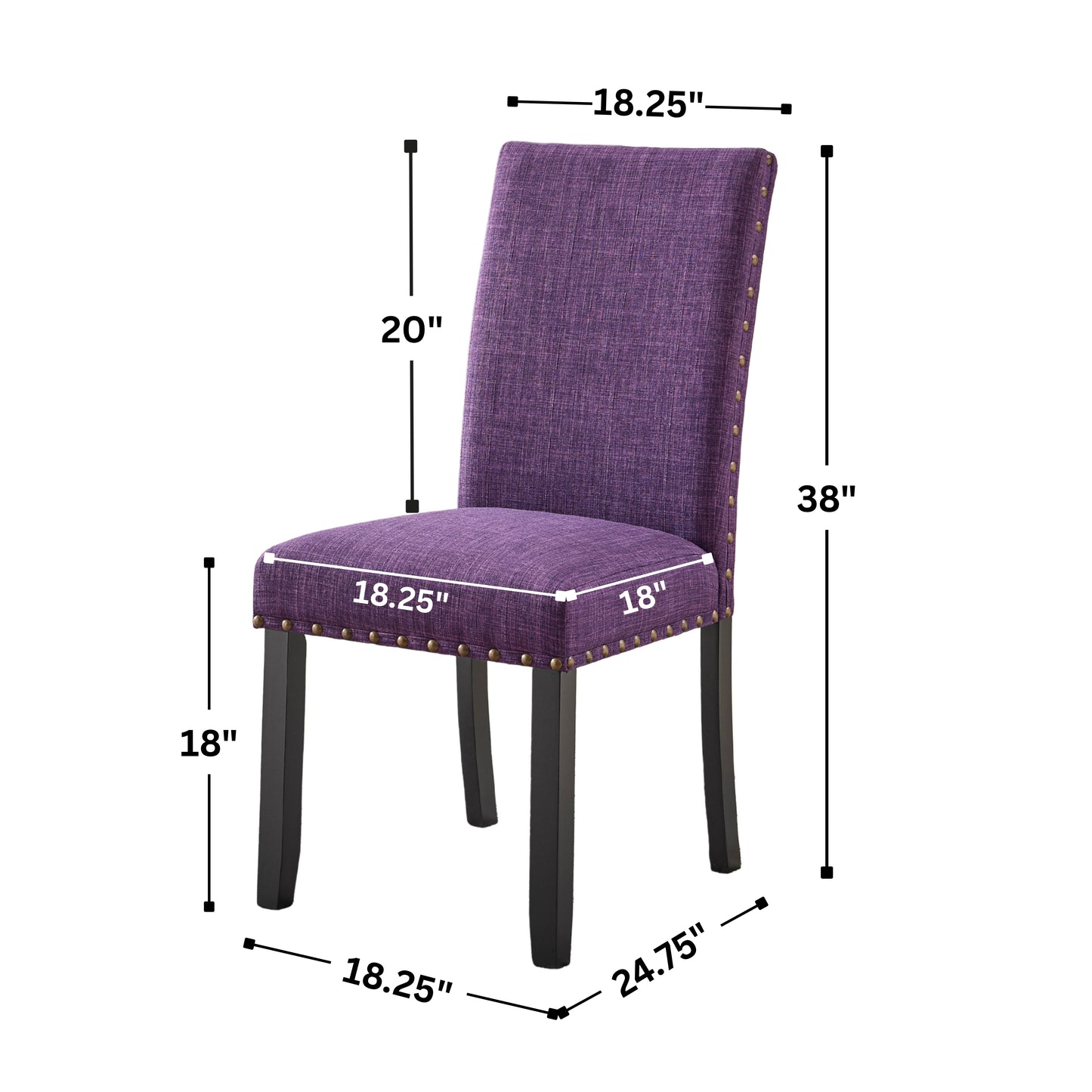Roundhill Furniture Biony Fabric Dining Chairs with Nailhead Trim, Set of 2