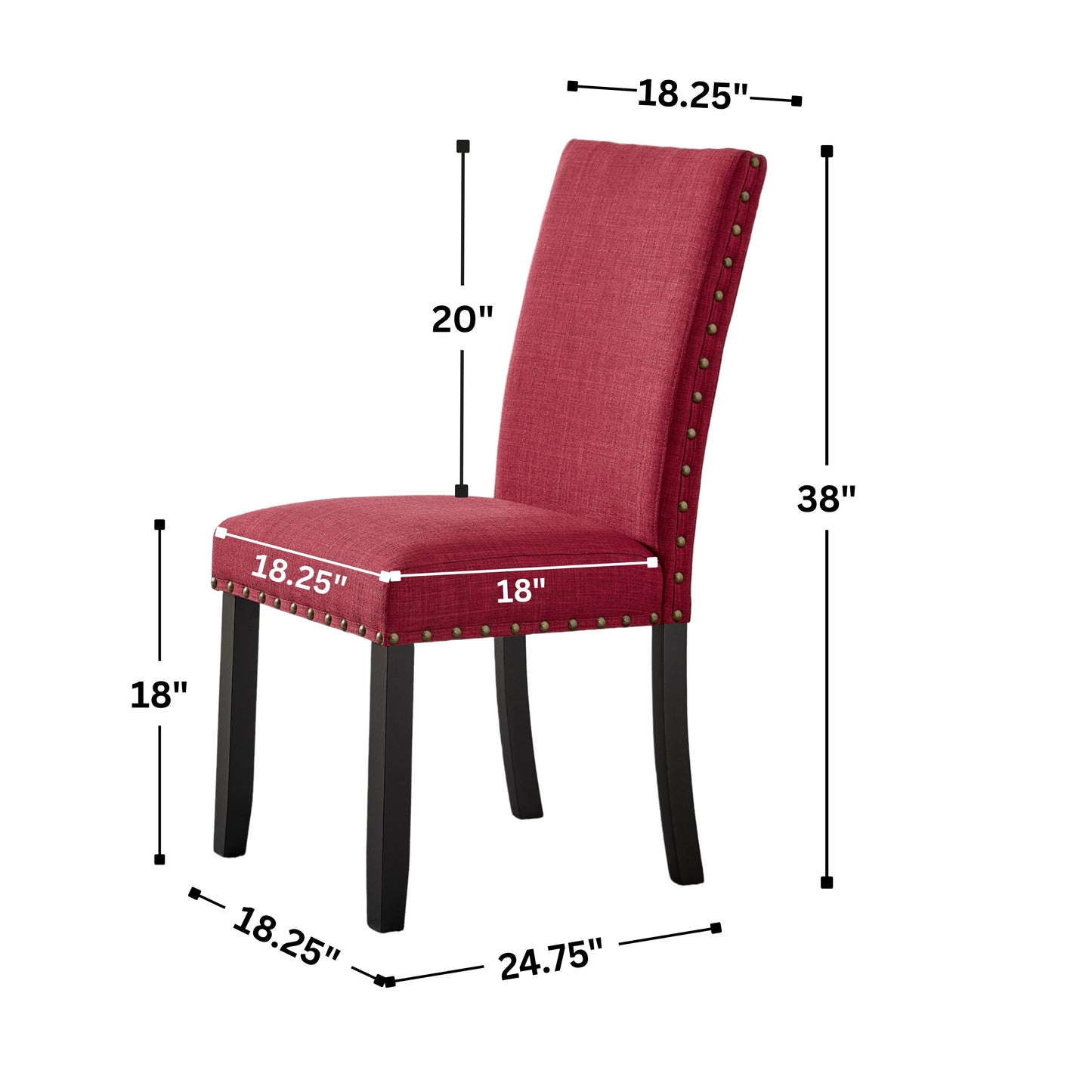 Roundhill Furniture Biony Fabric Dining Chairs with Nailhead Trim, Set of 2