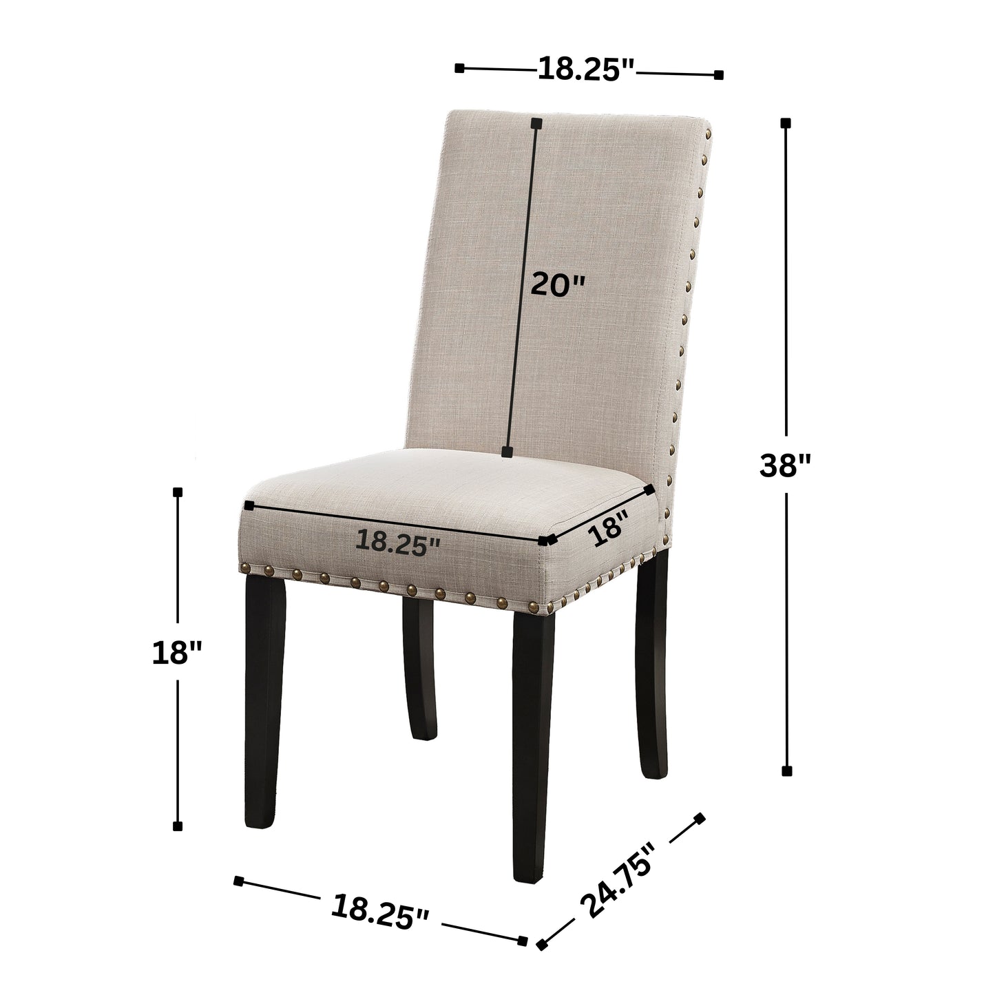 Biony Tan Fabric Dining Chairs with Nailhead Trim, Set of 2