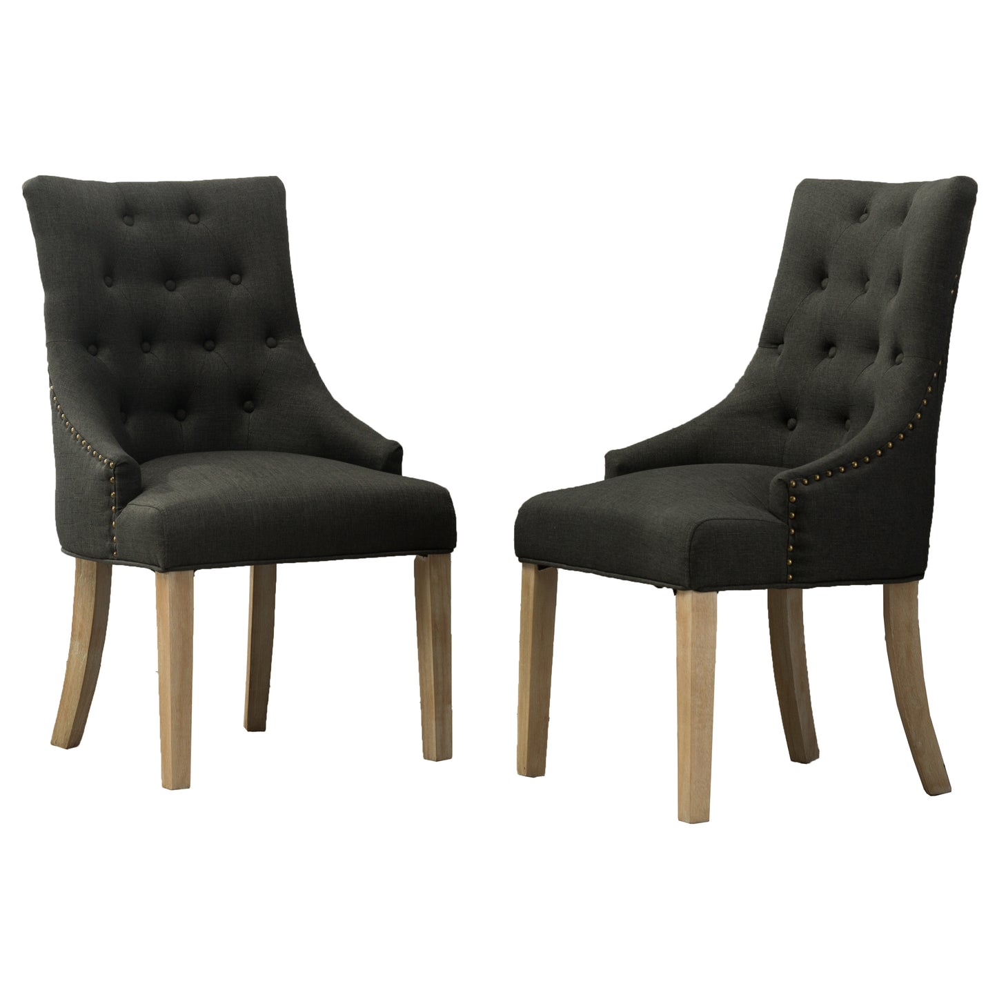 Charcoal Button Tufted Solid Wood Wingback Hostess Chairs with Nail Heads Set of 2