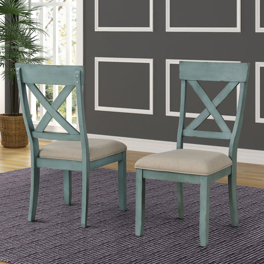 Roundhill Furniture Prato Two-Tone Wood Cross Back Upholstered Dining Chairs, Set of 2