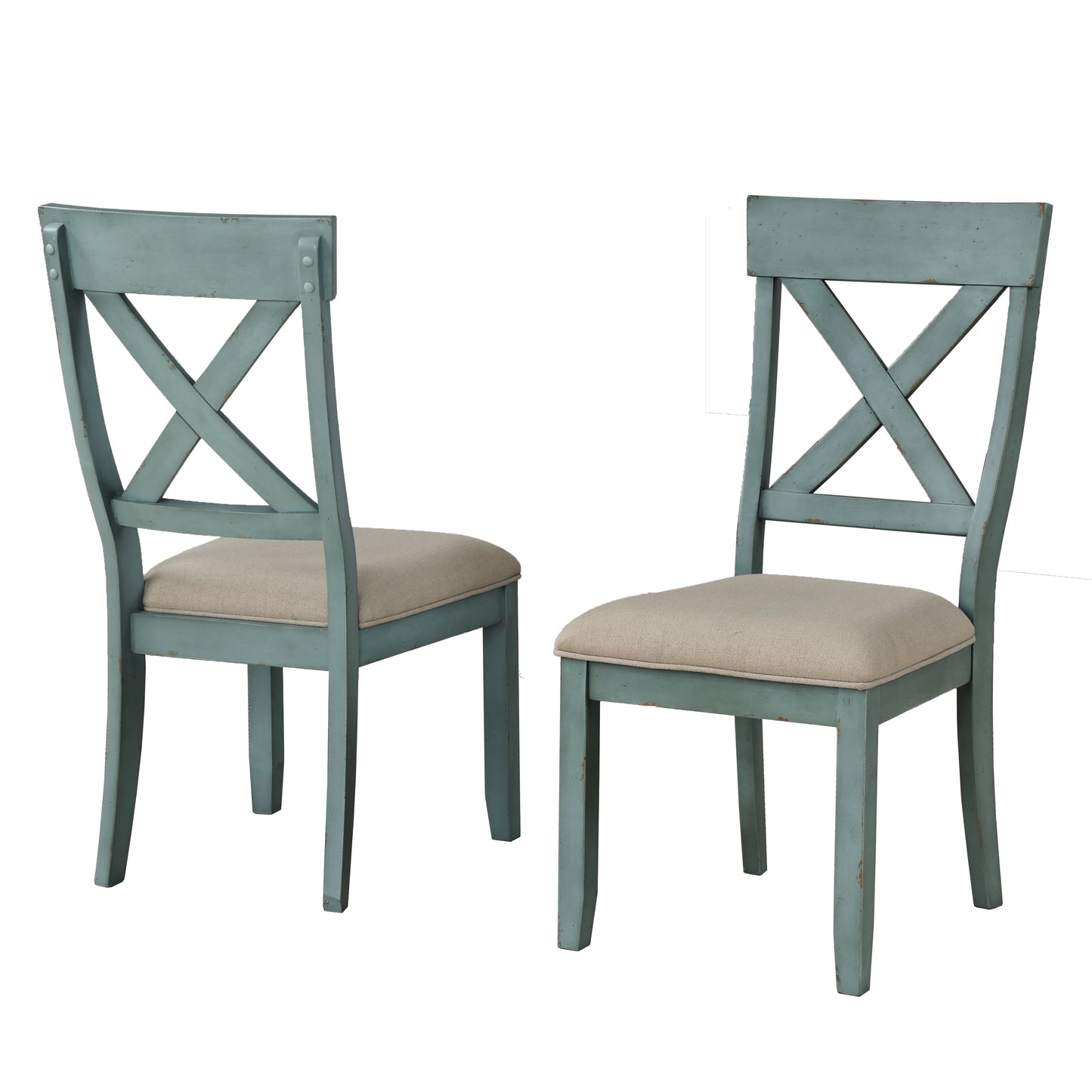 Prato Two-Tone Wood Cross Back Upholstered Dining Chairs, Set of 2