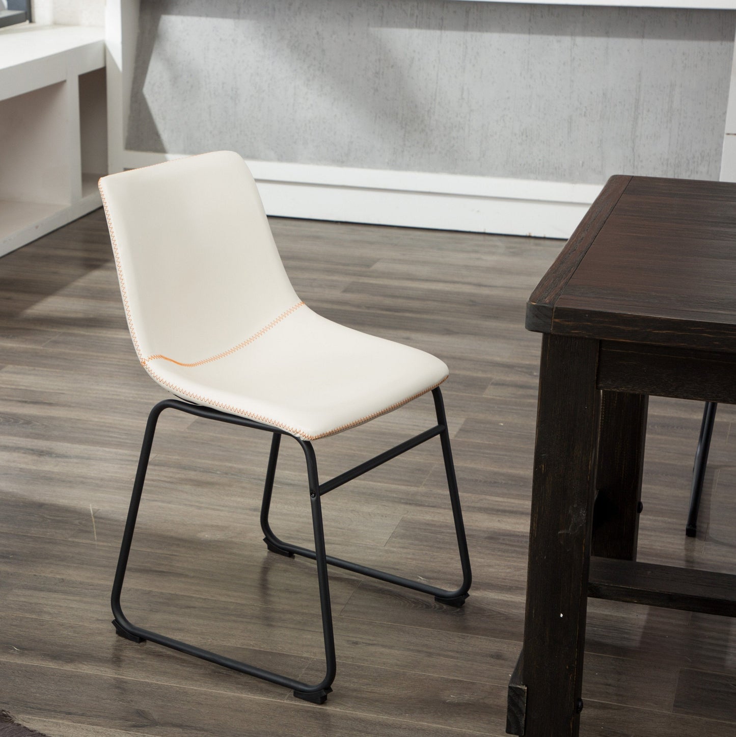 Lotusville Vintage PU Leather Dining Chairs, White, Set of 2