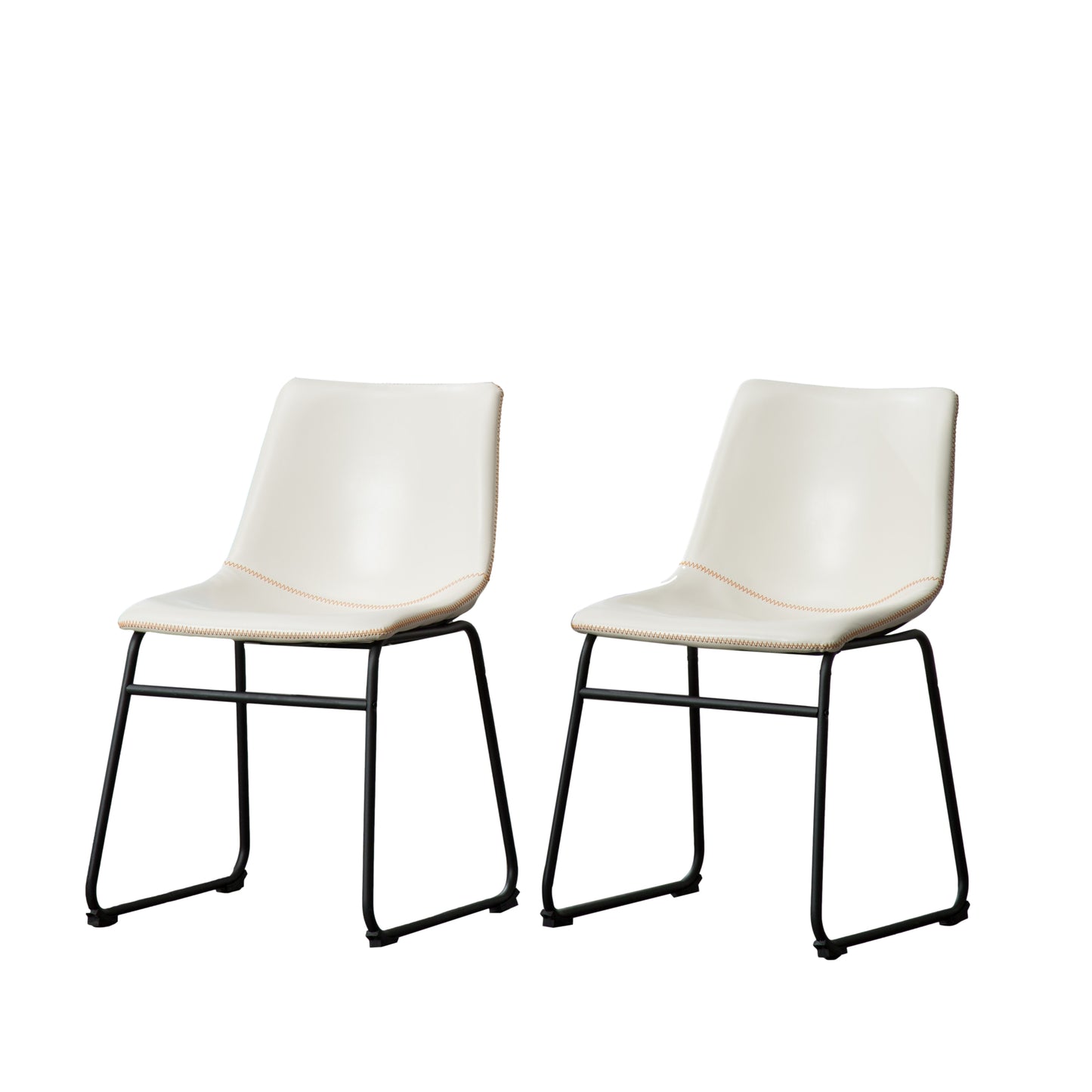 Lotusville Vintage PU Leather Dining Chairs, White, Set of 2