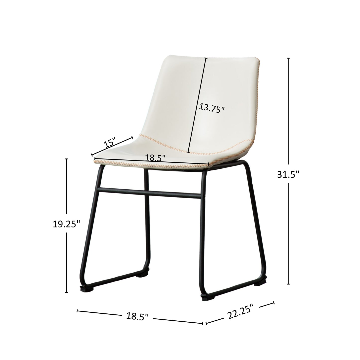 Lotusville Vintage PU Leather Dining Chairs, White, Set of 2