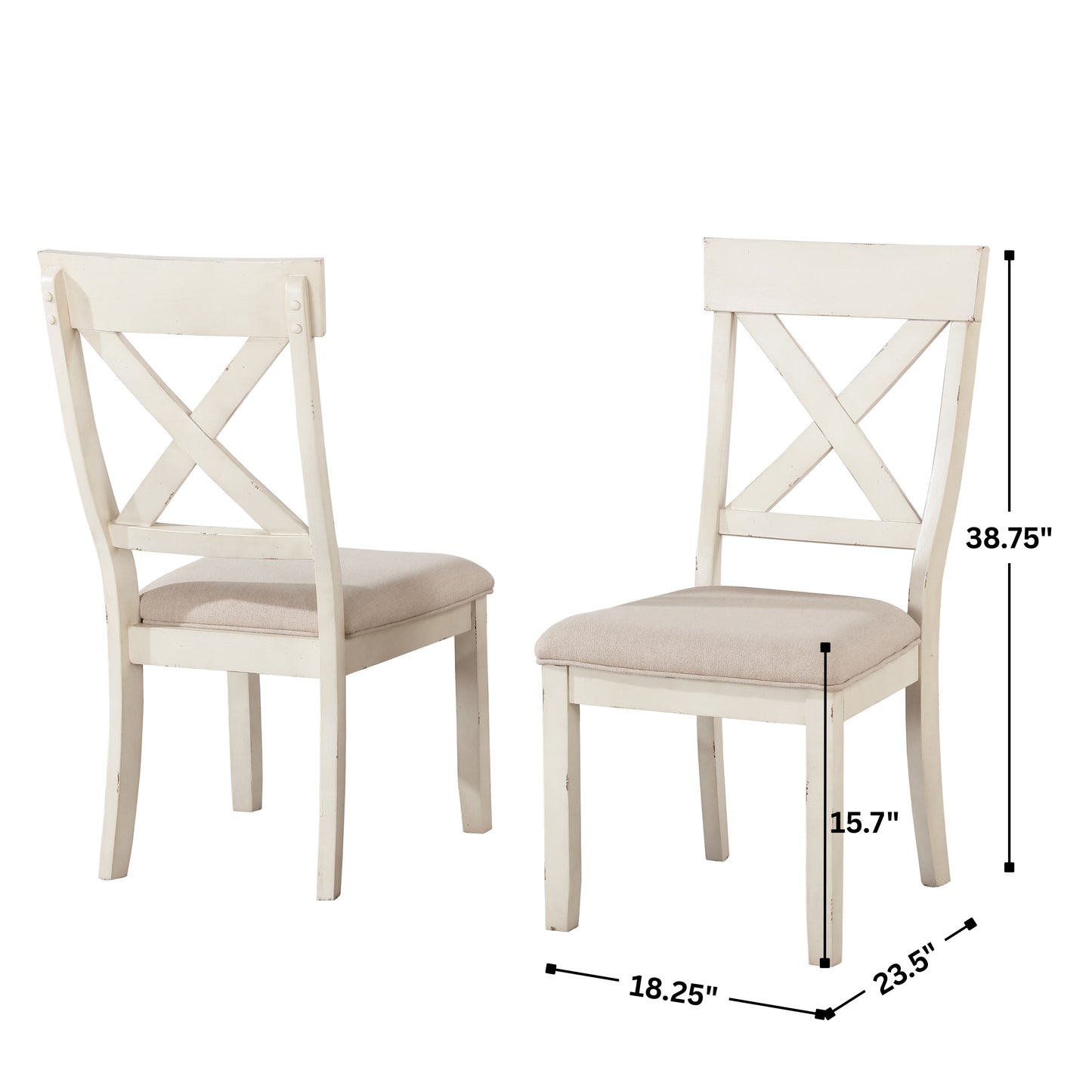 Prato Wood Cross Back Upholstered Dining Chairs, Set Of 2, Antique White