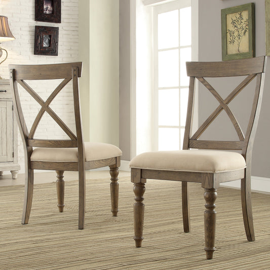 Trani Weathered Driftwood Finish Cross Back Dining Chairs, Set of 2