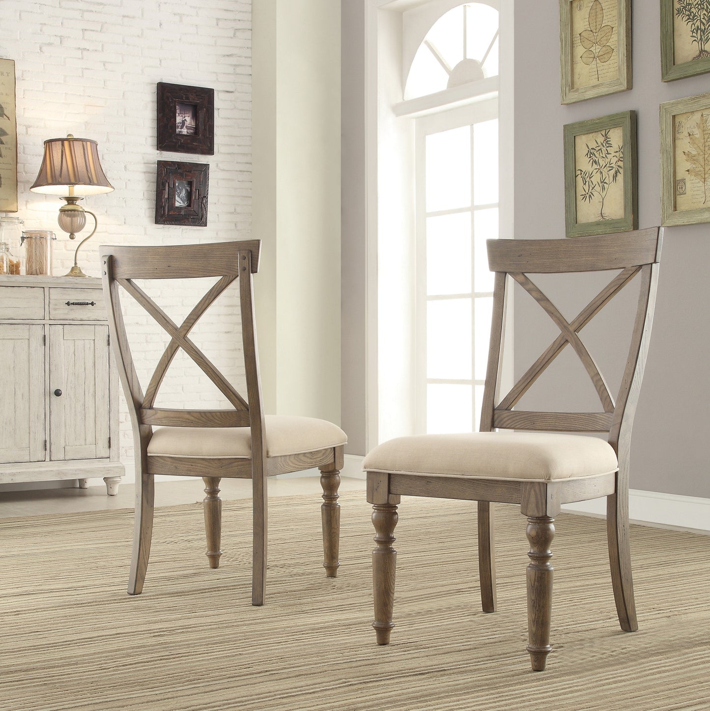 Trani Weathered Driftwood Finish Cross Back Dining Chairs, Set of 2