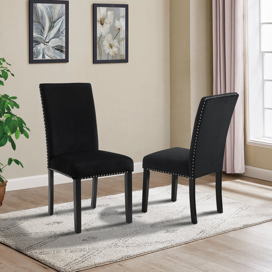 Roundhill Furniture Cobre Contemporary Velvet Dining Chair with Nailhead Trim, Black, Set of 2