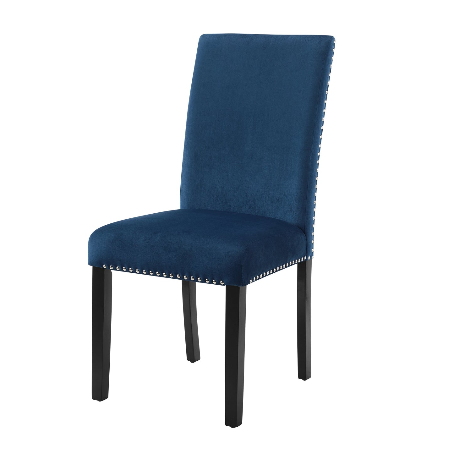 Roundhill Furniture Cobre Contemporary Velvet Dining Chair with Nailhead Trim, Blue, Set of 2