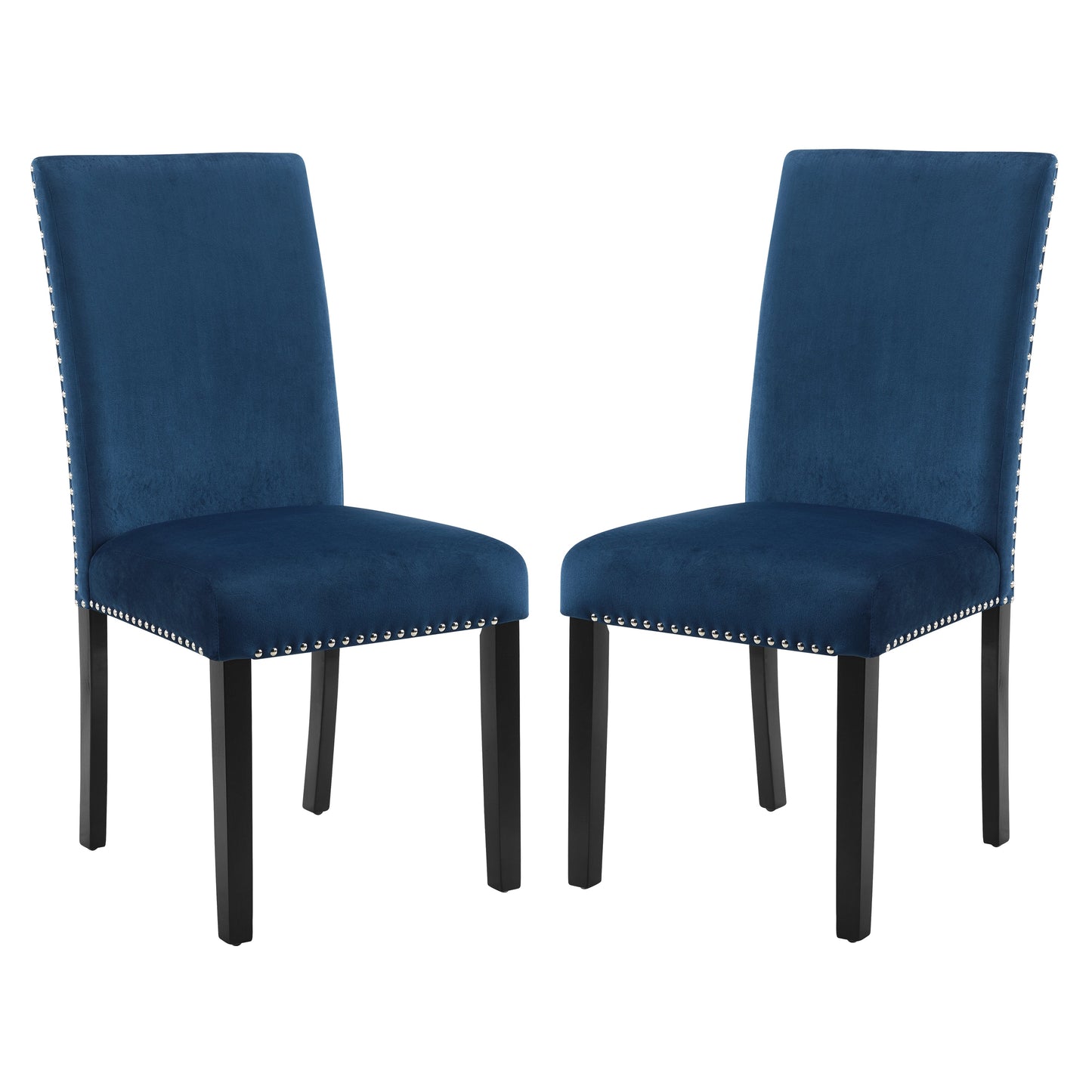 Roundhill Furniture Cobre Contemporary Velvet Dining Chair with Nailhead Trim, Blue, Set of 2