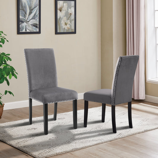 Roundhill Furniture Cobre Contemporary Velvet Dining Chair with Nailhead Trim, Gray, Set of 2