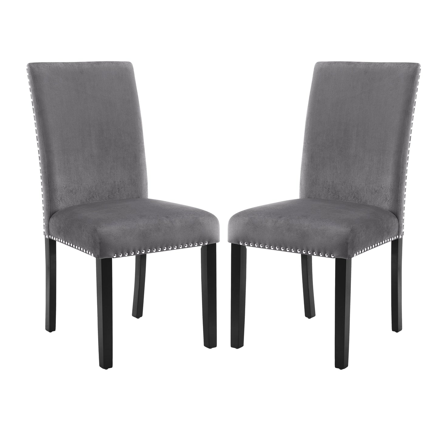 Roundhill Furniture Cobre Contemporary Velvet Dining Chair with Nailhead Trim, Gray, Set of 2